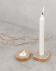 Taper candle or tealight holder | ash wood, stainless steel