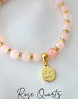 Rose Quartz – Amethyst Elastic Bracelet | 24K Lotus Flower Charm