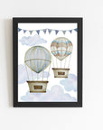 Poster "2 hot air balloons" black frame, A4 format