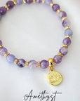 Rose Quartz – Amethyst Elastic Bracelet | 24K Lotus Flower Charm