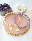 Rose Quartz – Amethyst Elastic Bracelet | 24K Lotus Flower Charm