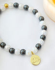 Hematite Elastic Bracelet | 24K Lotus Flower Charm