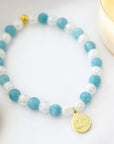 Aquamarine Elastic Bracelet | 24K Lotus Flower Charm