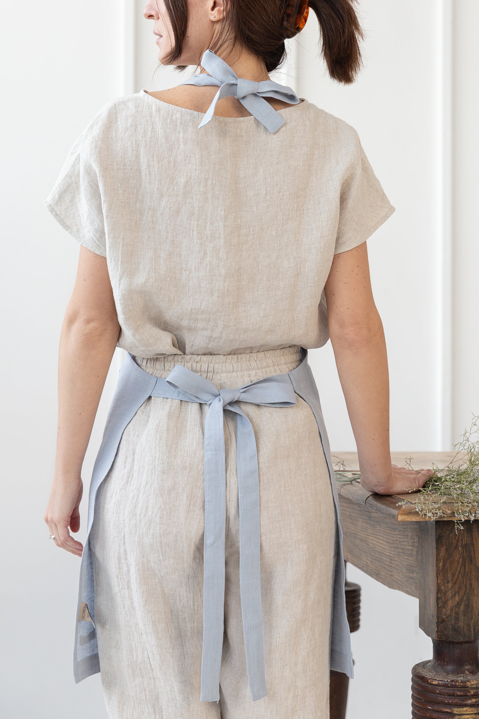 Moss Green linen apron