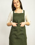 Moss Green linen apron
