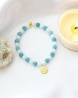 Aquamarine Elastic Bracelet | 24K Lotus Flower Charm