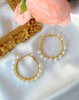 18 Karats Gold Hand Wired Pearl Hoops