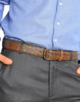 Vegas Brown Blue Leather Men Belt