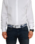 Swindon White Blue Leather Men Belt