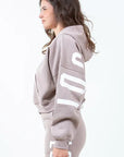 American Bazi Letter Graphic Long Sleeve Drawstring Cropped Hoodie